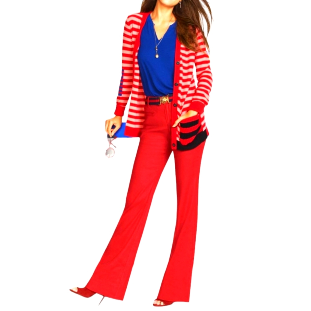 CAbi Pants Trousers Valentines 5503 Red Linen Stretch Straight Wide Leg 14